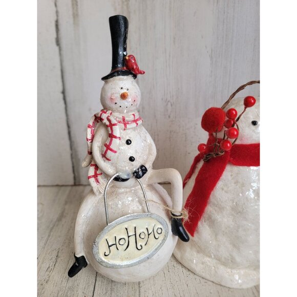 Vintage glitter Snowman snow pile set home decor top hat bird unique - Picture 3 of 6